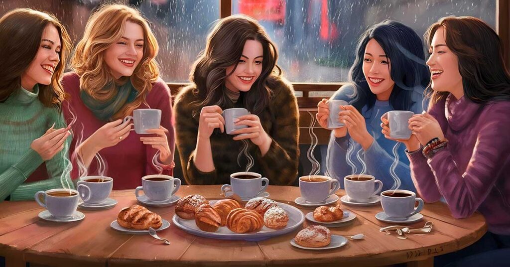 women taking coffee with friends The Ivy Heddington